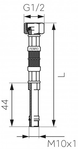 Ferro WBS25, 1/2"хМ10x1, L=400mm Габаритные размеры