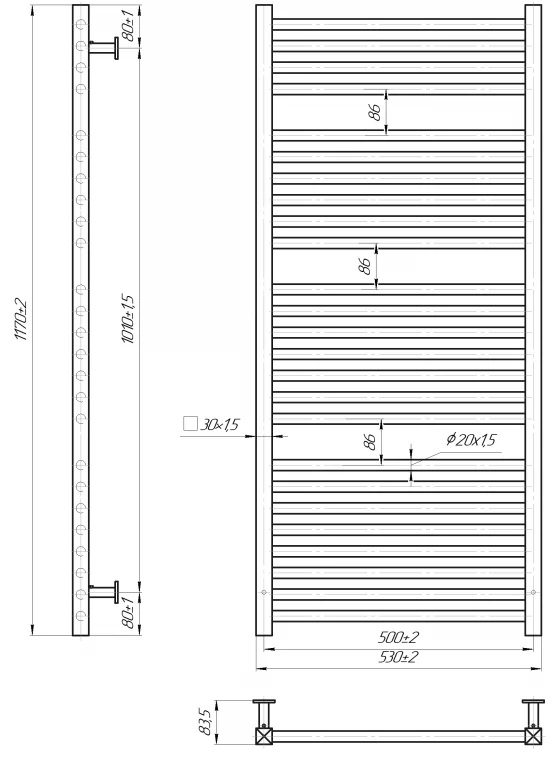 Mario INOX Гера 1170х530/500 (1.7.044547.P) Габаритні розміри