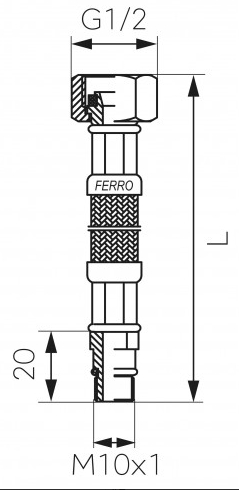 Ferro WBS86, 1/2"хМ10x1, L=400mm Габаритные размеры