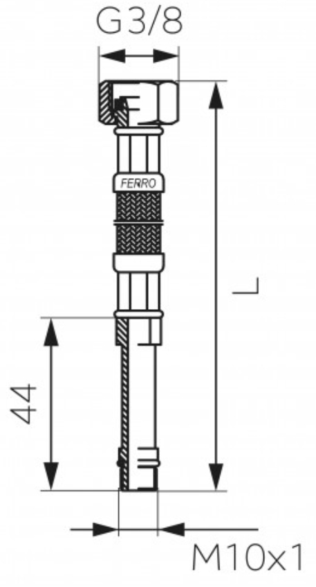 Ferro WBS92, 3/8"xM10, L=400mm Габаритные размеры