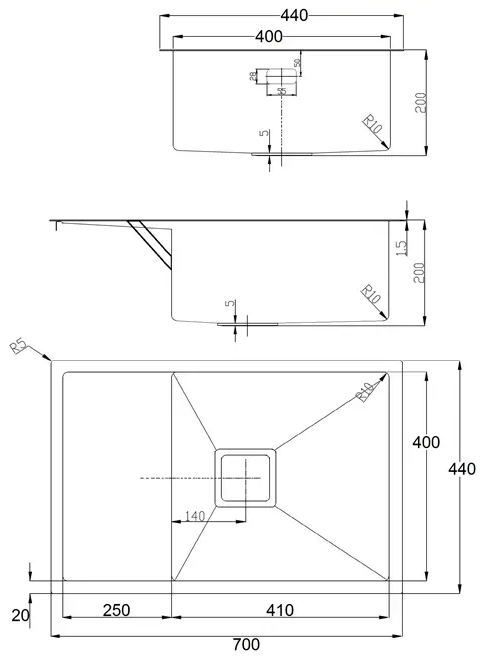 Fabiano Quadro 70 D (70x44) 1,20 мм (8216.401.0832) Габаритные размеры