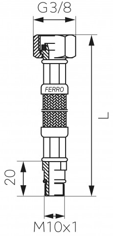 Ferro WBS12, 3/8"xM10, L=500mm Габаритные размеры