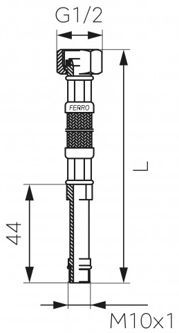 Ferro WBS28, 1/2"xM10x1, L=800mm Габаритные размеры