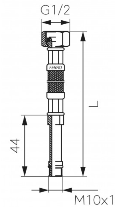 Ferro WBS24, 1/2"хМ10x1, L=500mm Габаритные размеры