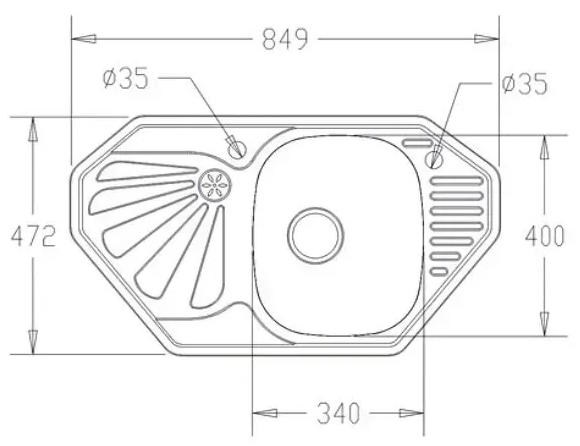 Fabiano BR 85x47,2 угловая матовая (8213.401.0803) Габаритные размеры