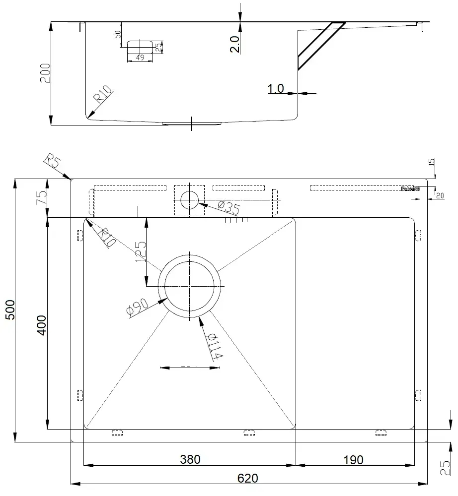 Fabiano BR 62x50 Left (8213.401.1525) Габаритные размеры