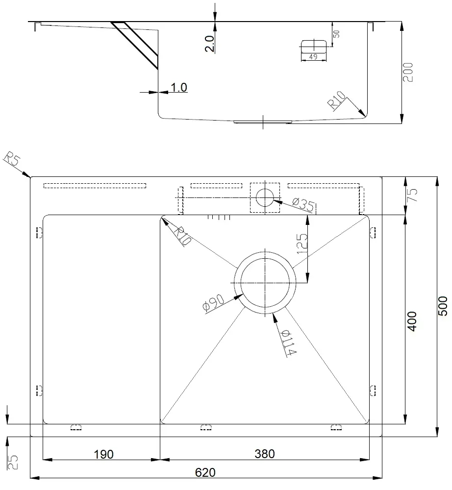 Fabiano BR 62x50 Right (8213.401.1526) Габаритные размеры