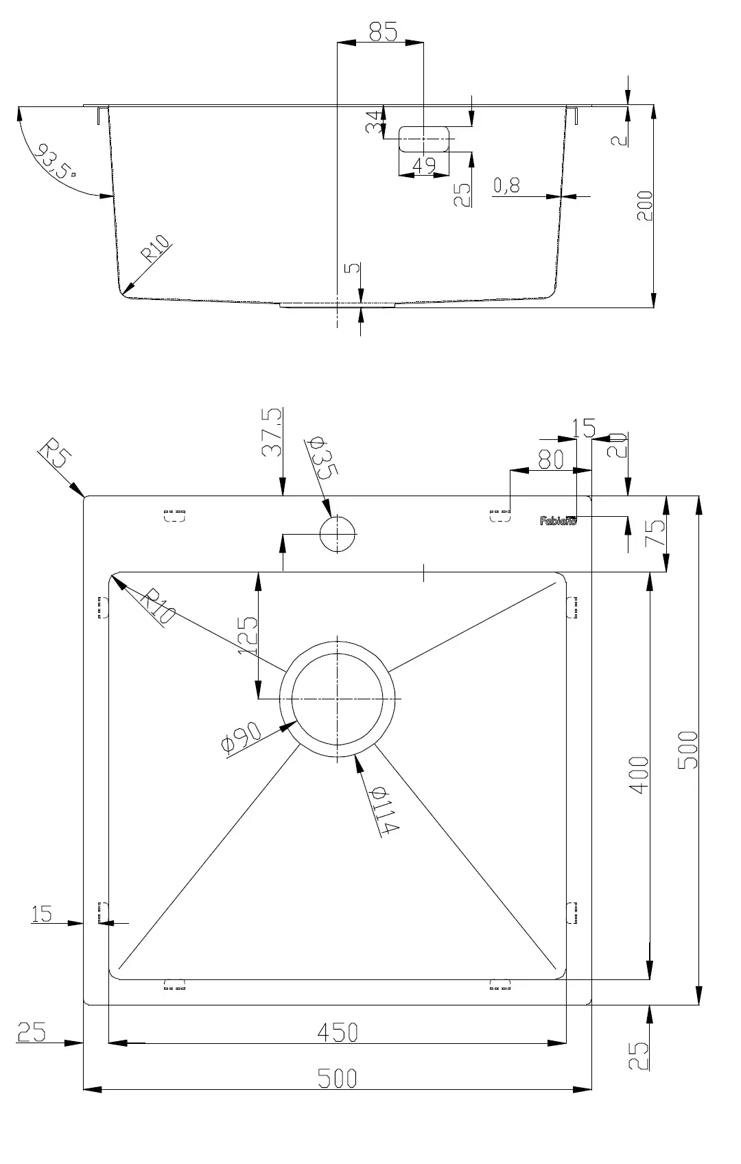 Fabiano BR 50x50 Celldecor (8213.401.1864) Габаритные размеры