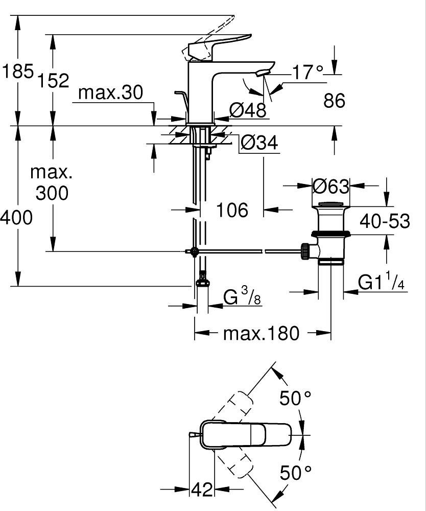 Grohe Dice S-Size (1018560000) Габаритні розміри