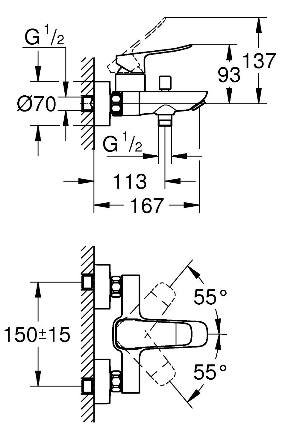 Grohe QuickFix Dice 1018720000 Габаритные размеры