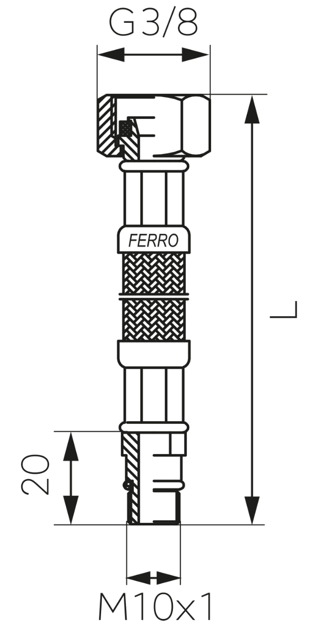 Ferro WBS18, L=600mm, 3/8"xM10 Габаритные размеры