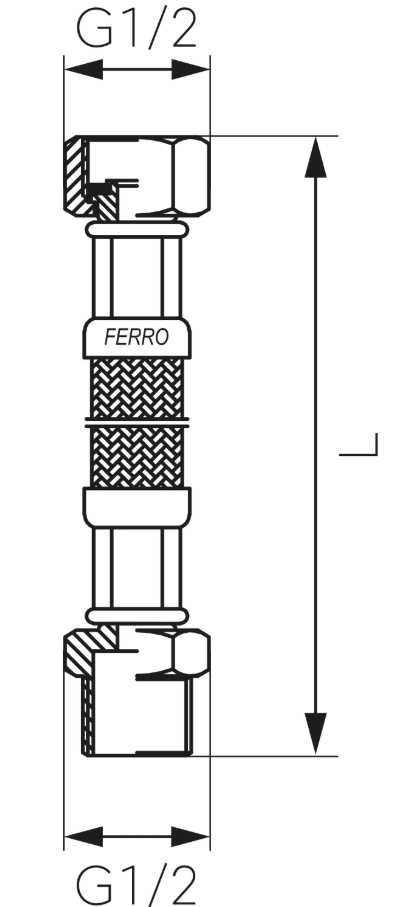 Ferro PWS51, L=600mm, 1/2" (нарезно-врезной) Габаритные размеры