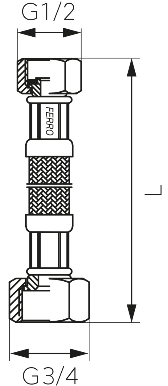 Ferro PWS76, L=700mm, 1/2"-3/4" (врізний-врізний) Габаритні розміри