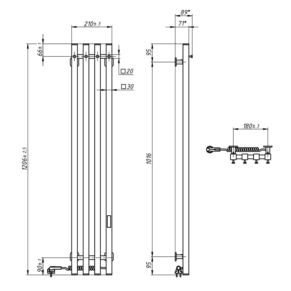 Eraflyme EF Levante 210x1200 Габаритні розміри