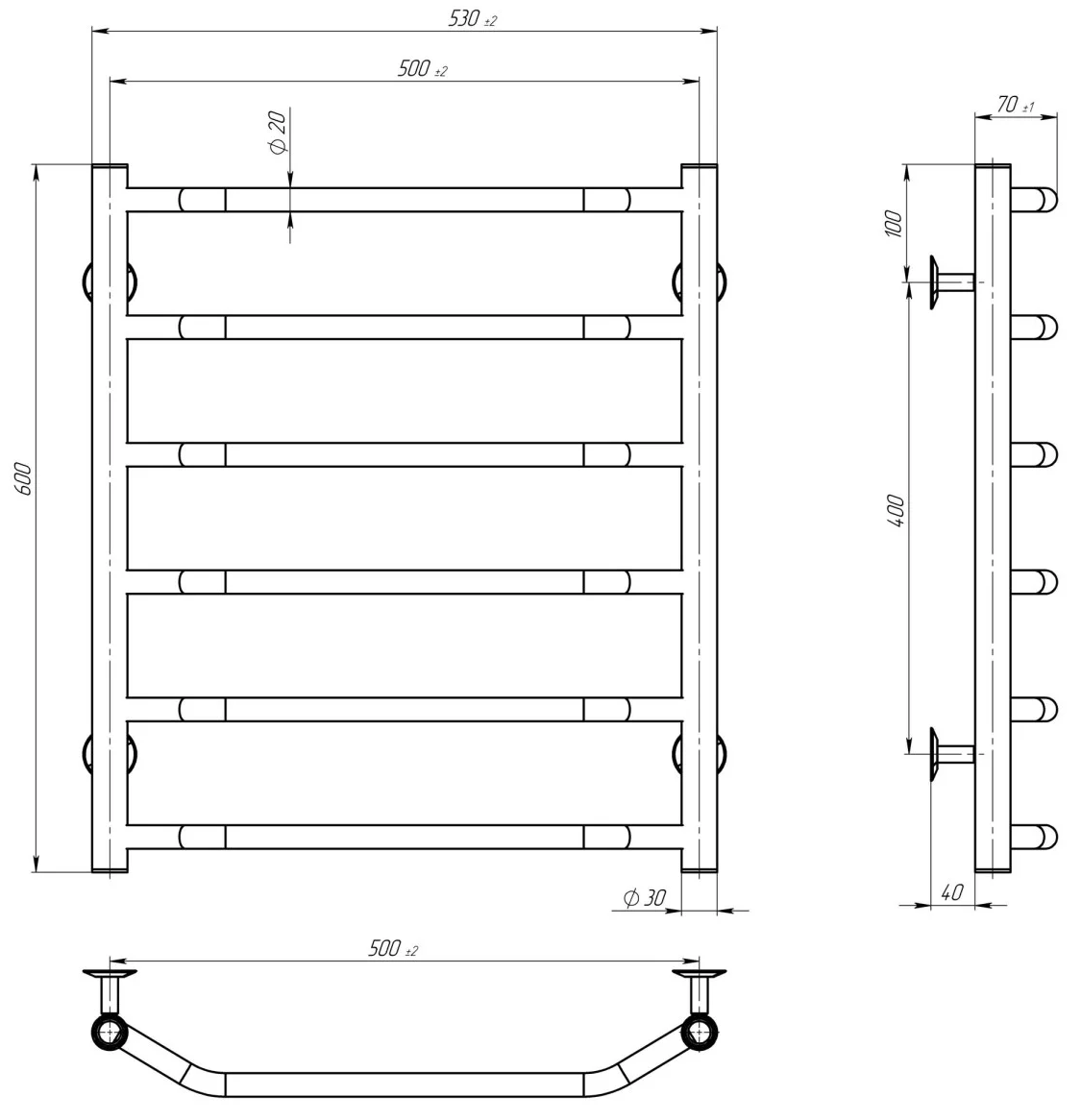 Deffi Трапеція П6 500*600 Е Хром, EF16, Ліве підключення (C.TR.60.50.6.E.C.L.5) Габаритні розміри