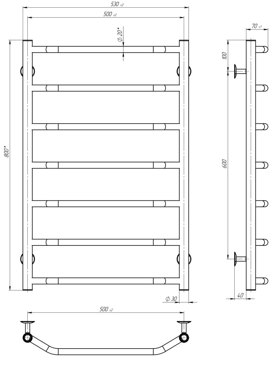 Deffi Трапеція П7 500*800 Е Хром, EF16, Праве підключення (C.TR.80.50.7.E.C.R.5) Габаритні розміри