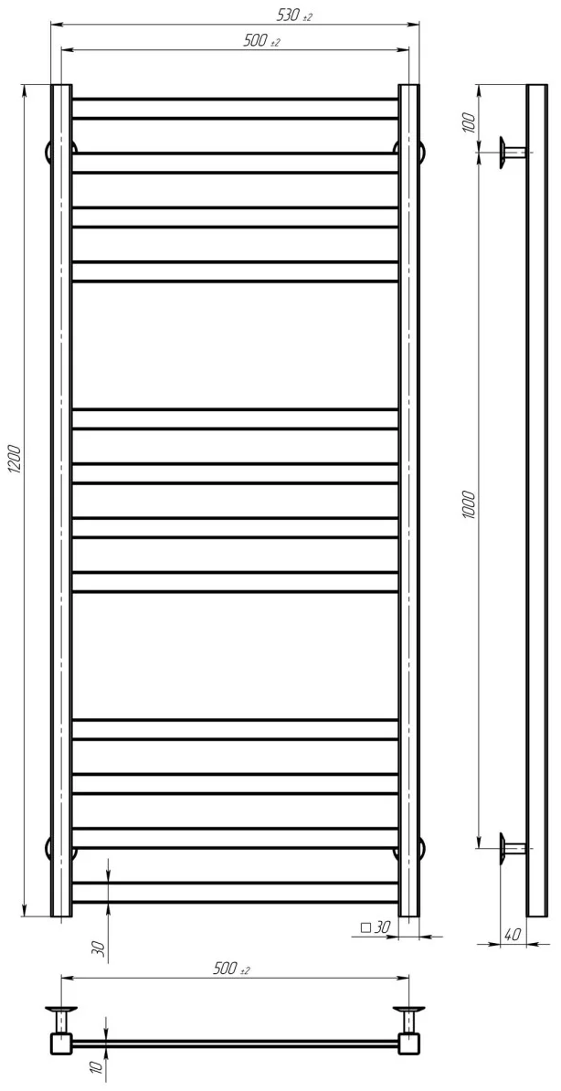 Deffi Avast ЧФ П12 500*1200 Е Чорний, JD04, Ліве підключення (B.AV.120.50.12.E.B.L.2) Габаритні розміри
