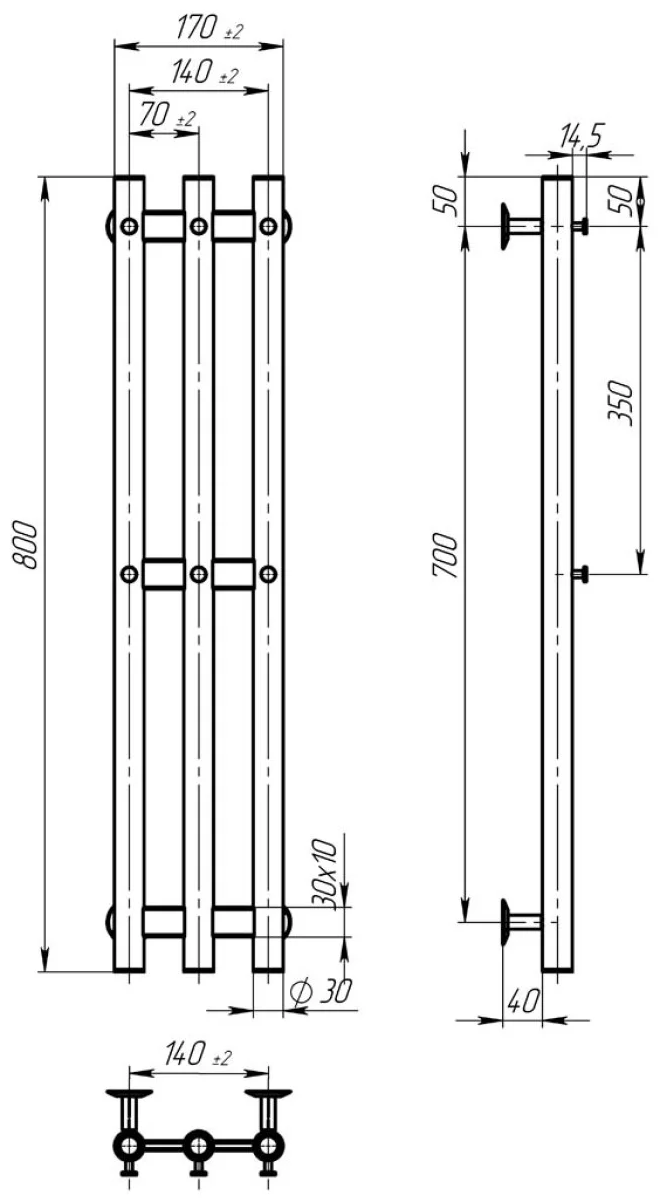 Deffi Zara П3 140*800 E Хром, JD03, Праве підключення (A.CL.80.14.3.E.C.R.1) Габаритні розміри