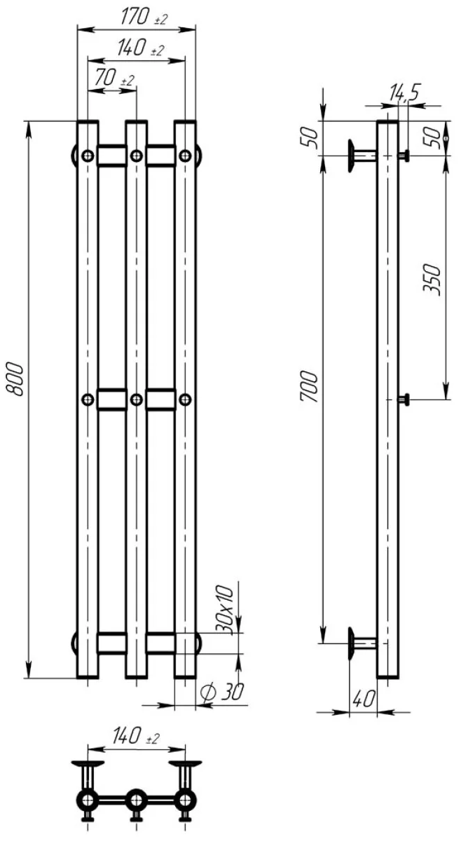 Deffi Zara П3 140*800 E Хром, JD03, Ліве підключення (A.CL.80.14.3.E.C.L.1) Габаритні розміри