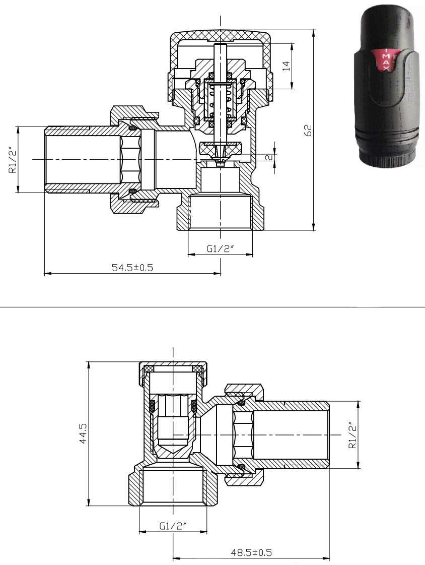 Warm Well TRVWB 1/2" Black Габаритні розміри