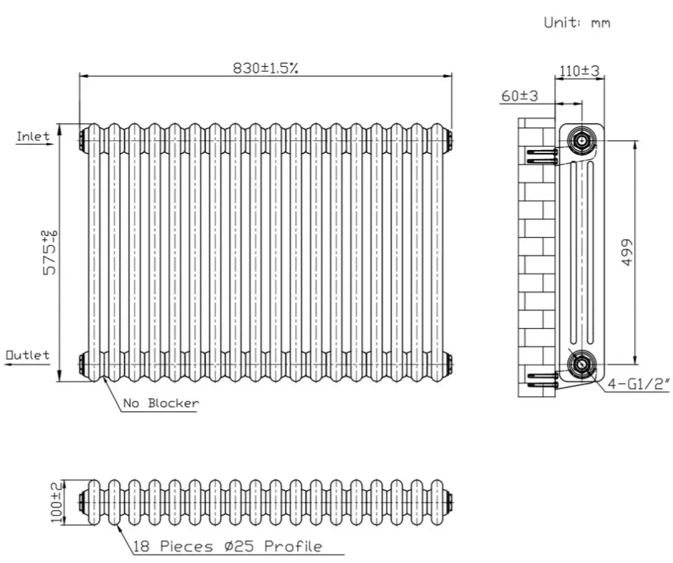 Warm Well Column 3 575x830 (CL305783WS) білий Габаритні розміри