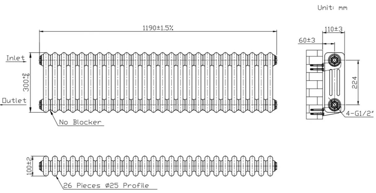 Warm Well Column 3 300x1190 (CL303011WS) білий Габаритні розміри