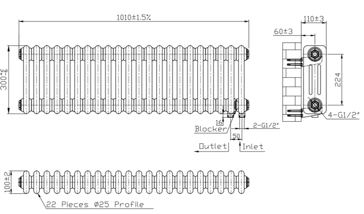 Warm Well Column 3 300x1010 (CL303010W) білий Габаритні розміри