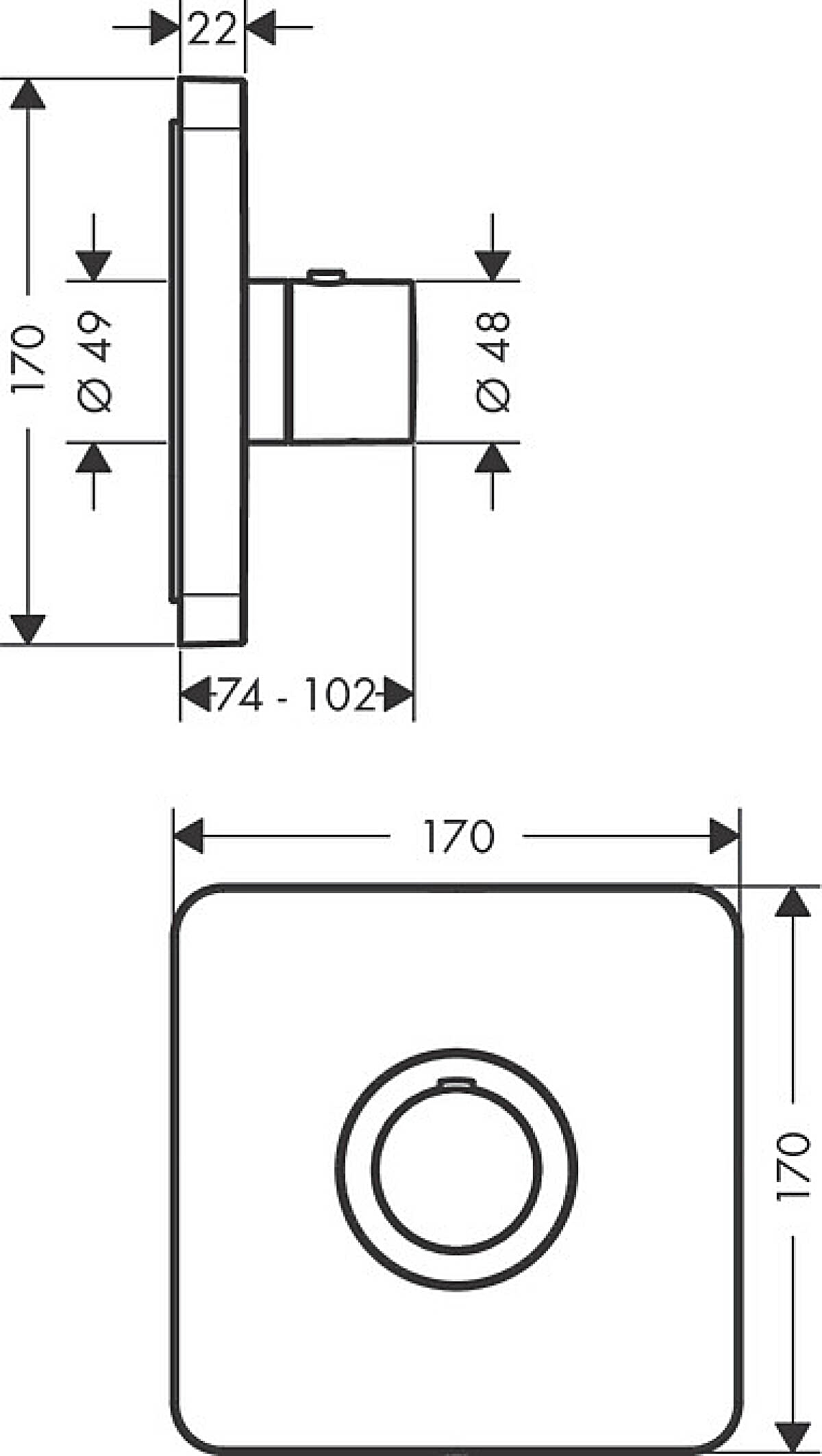Axor ShowerSelect Highflow Chrome 36711000 Габаритні розміри