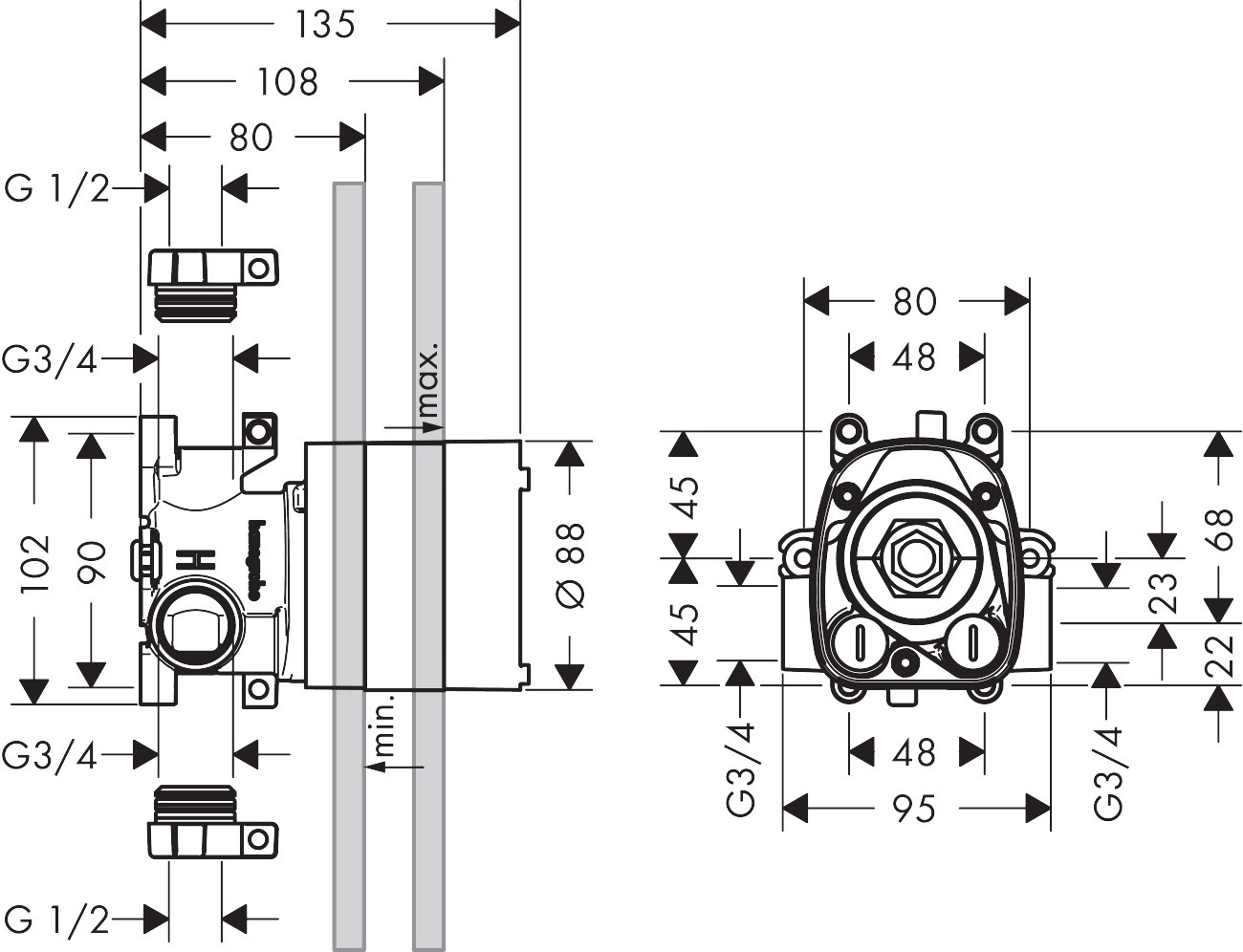 Axor ShowerSolutions 120/120 10754180 Габаритні розміри