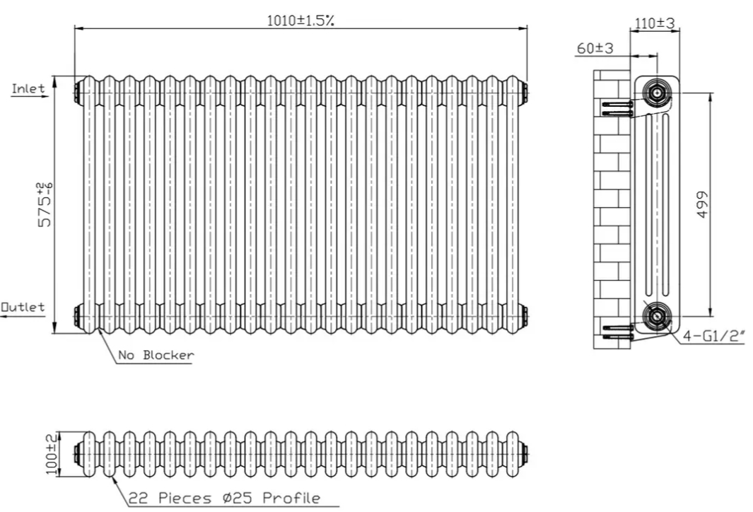 Warm Well Column 3 575x1010 (CL305710MBS) черный Габаритные размеры