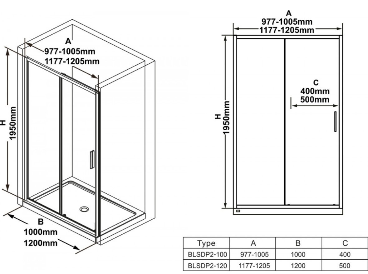 Ravak BLSDP2-110 Transparent чорний (X0PMD0300Z1) Габаритні розміри