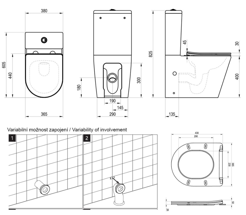 Ravak WC Elegant Combi RimOff (X01872) Габаритные размеры