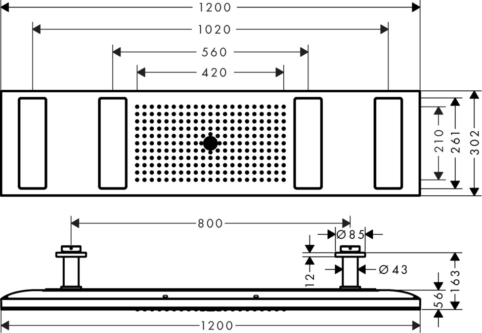Axor ShowerHeaven 1200х300 4jet Chrome 10629000 Габаритные размеры