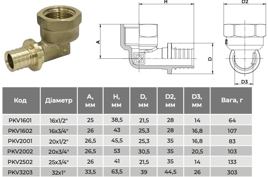 Raftec ВР 16x1/2" (PKV1601) Габаритные размеры