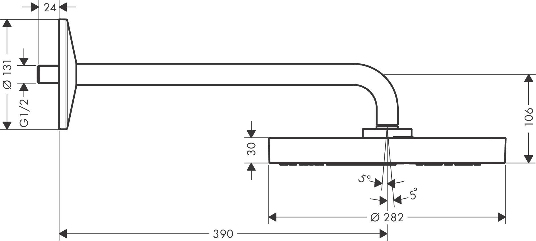 Axor One 280 1jet Chrome 48491000 Габаритні розміри