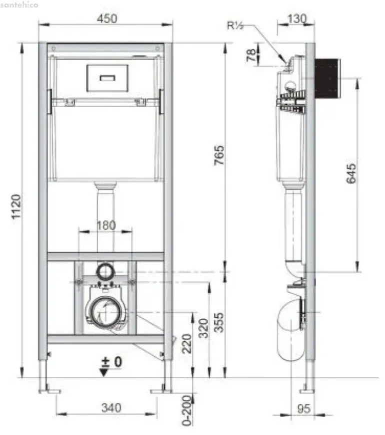 Roca Duplo Nova WC A890020020 + Alegra Rimless A34H139000 Габаритні розміри