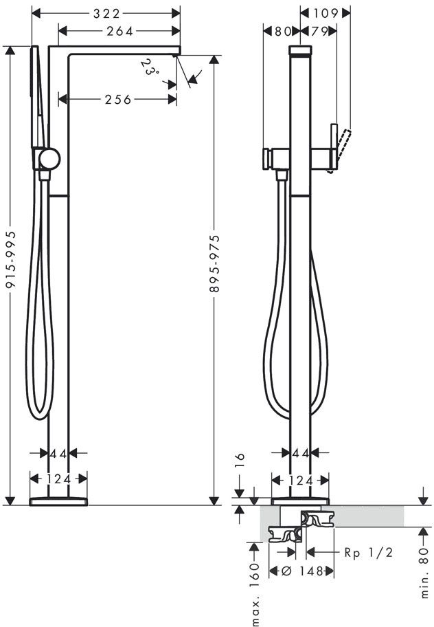 Hansgrohe Tecturis E Chrome 73445000 Габаритные размеры