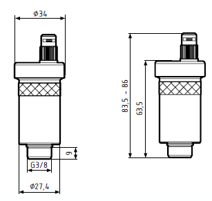 Afriso PrimoVent G3/8" с Aquastop + отсечной клапан 1/2" (7773510) Габаритные размеры