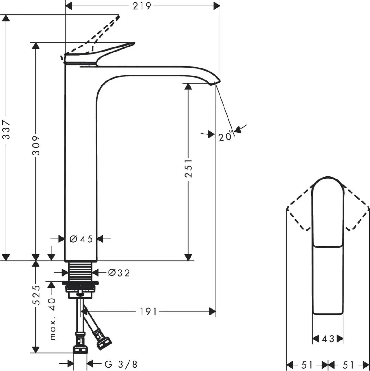 Hansgrohe Vivenis Chrome 75042000 Габаритні розміри