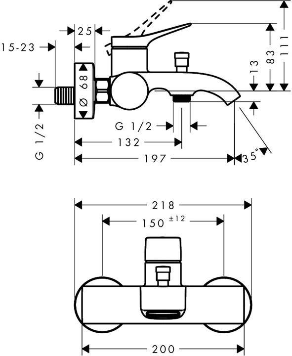 Hansgrohe Vivenis Brushed Black Chrome 75423340 Габаритні розміри