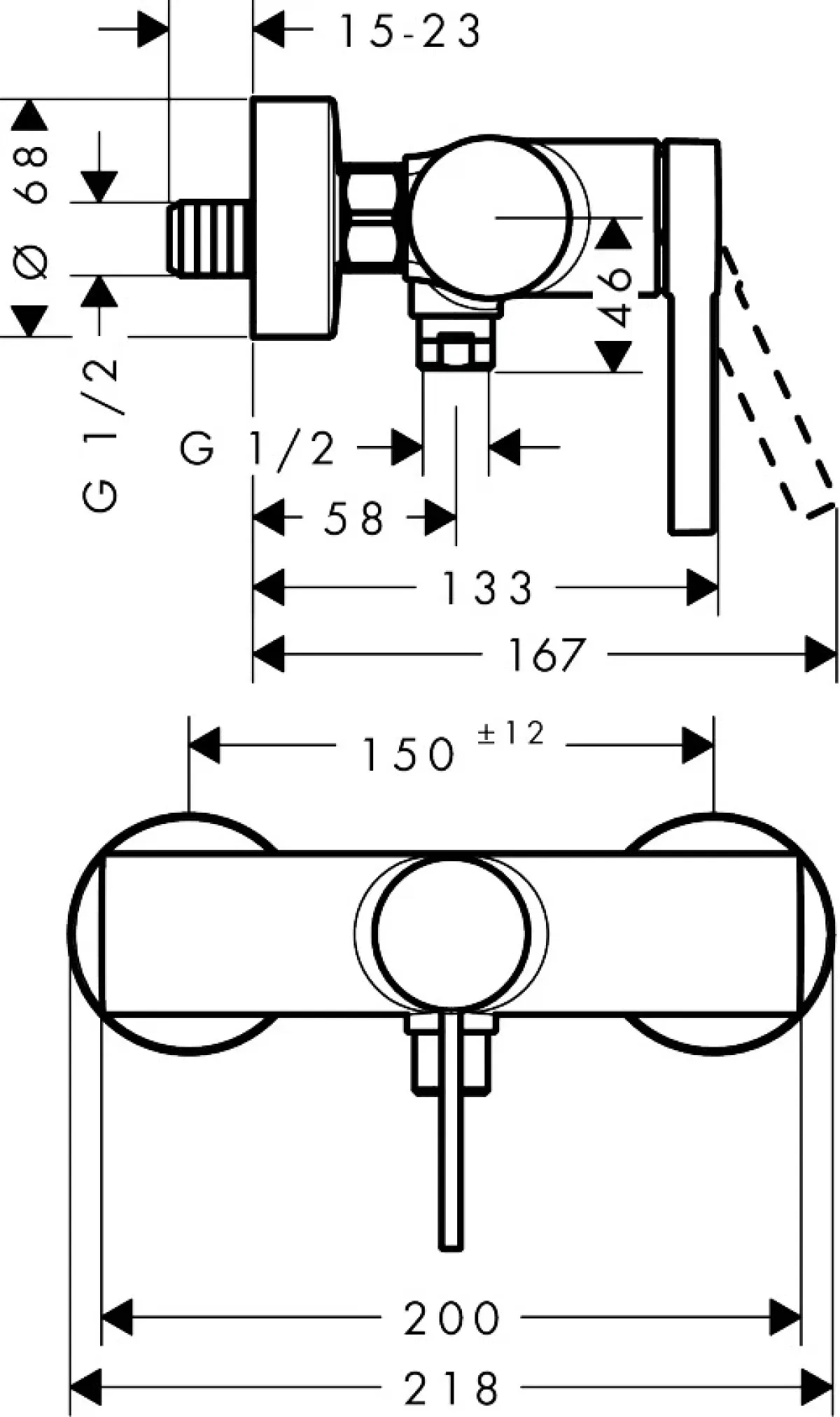 Hansgrohe Zesis S Matt Black 74621670 Габаритні розміри