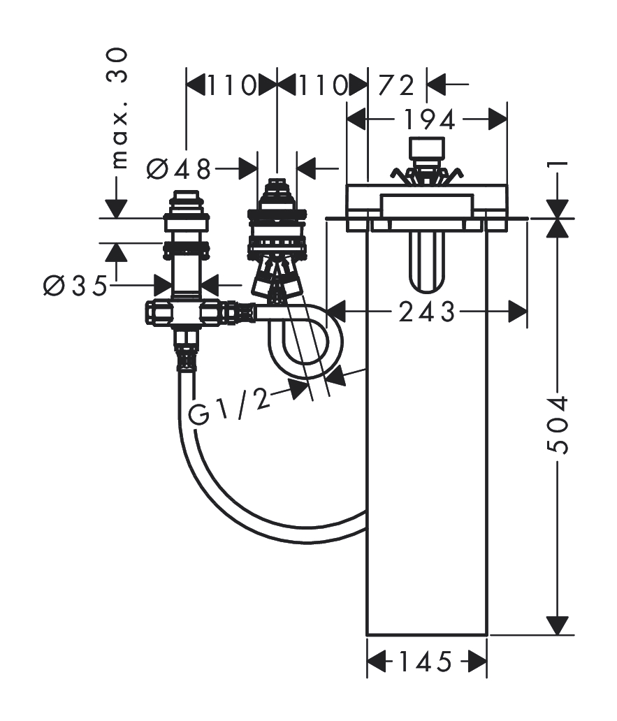 Hansgrohe на 3 отвори 13481180 Габаритні розміри