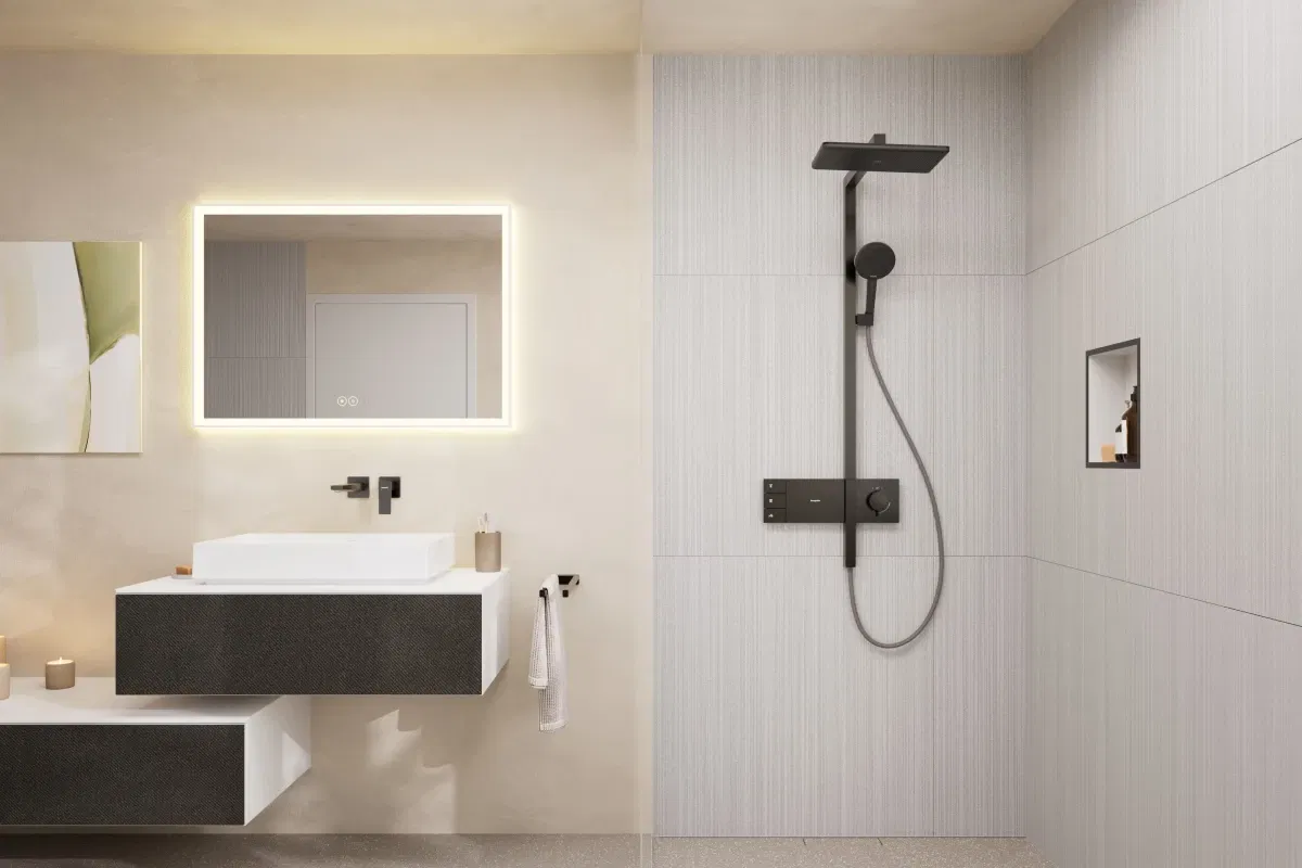Душова система Hansgrohe Raindance Alive Q 340/210 2jet EcoSmart ShowerSelect Comfort Brushed Black Chrome 24591340 характеристики - фотографія 7