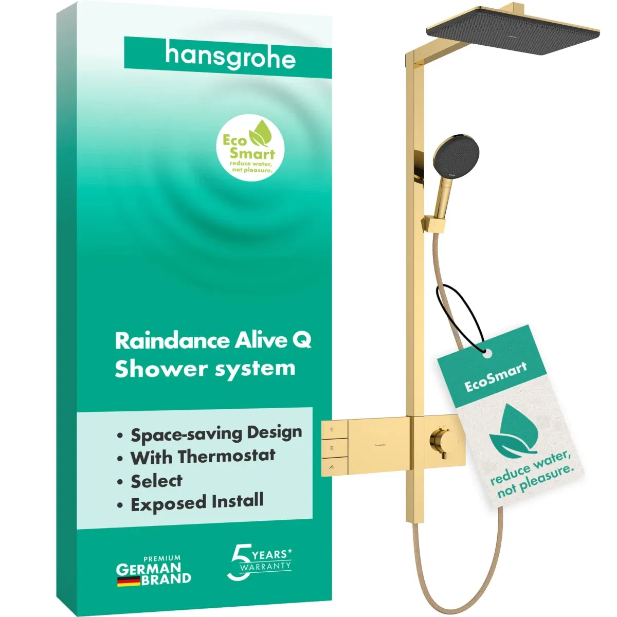 Душевая система Hansgrohe Raindance Alive Q 340/210 2jet EcoSmart ShowerSelect Comfort Polished Gold Optic 24591990 цена 148176 грн - фотография 2