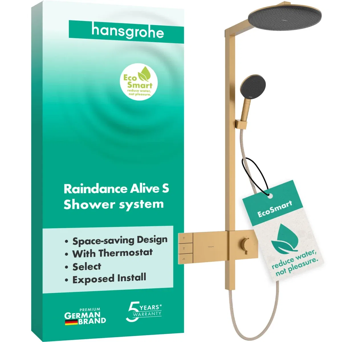 Душова система Hansgrohe Raindance Alive S 300 2jet EcoSmart ShowerSelect Comfort Brushed Bronze 24596140 ціна 148176 грн - фотографія 2