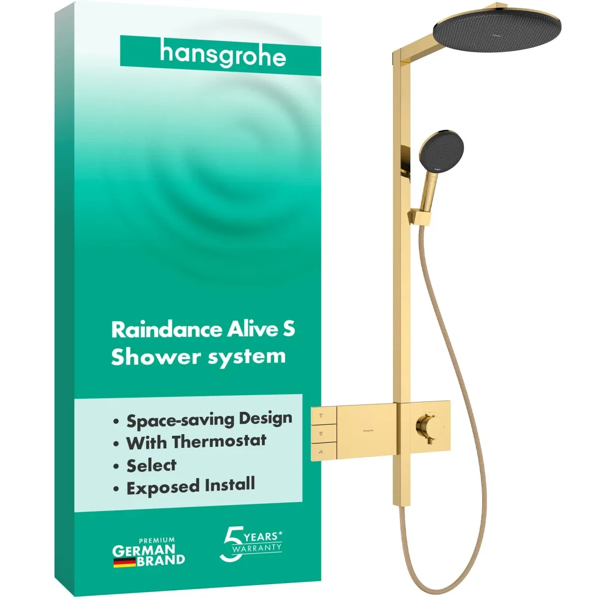 Душевая система Hansgrohe Raindance Alive S 300 2jet EcoSmart ShowerSelect Comfort Polished Gold Optic 24596990 цена 148176 грн - фотография 2