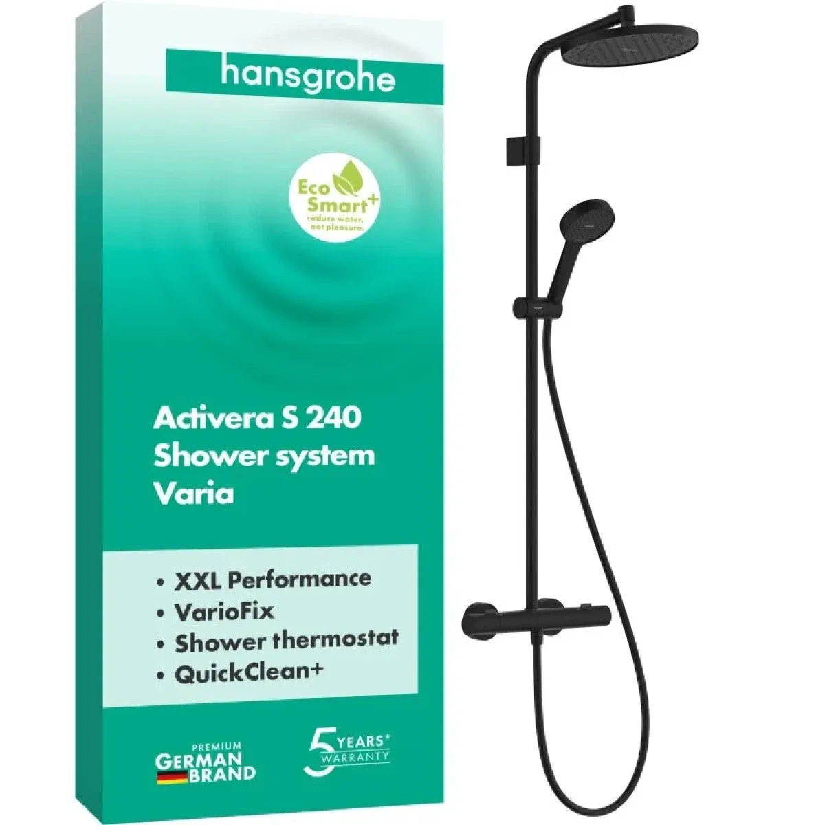 Душевая система Hansgrohe Activera S 240 1jet EcoSmart+ Ecostat Fine Varia Matt Black 28083670 цена 37844 грн - фотография 2