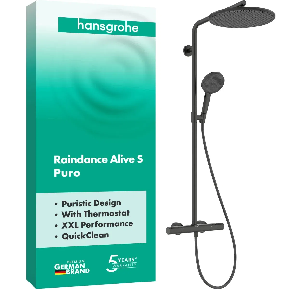 Душевая система Hansgrohe Raindance Alive S Puro 300 1jet Ecostat Element Brushed Black Chrome 24592340 цена 97020 грн - фотография 2