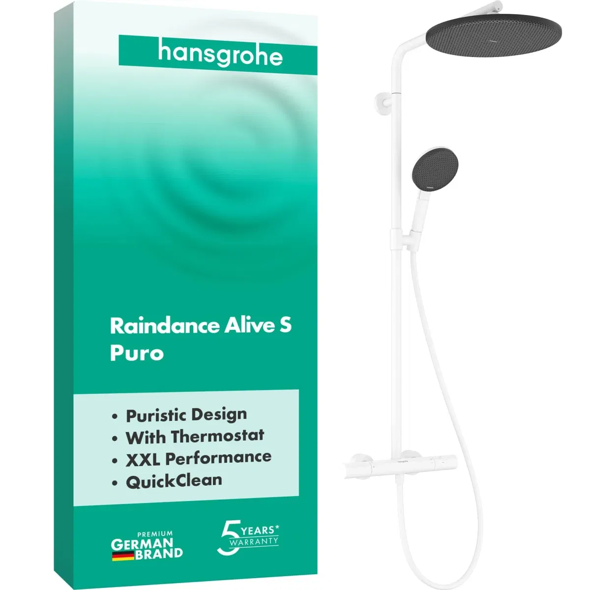 Душевая система Hansgrohe Raindance Alive S Puro 300 1jet Ecostat Element Matt White 24592700 цена 84084 грн - фотография 2