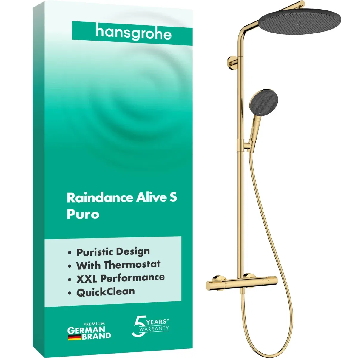 Душевая система Hansgrohe Raindance Alive S Puro 300 1jet Ecostat Element Polished Gold Optic 24592990 цена 97020 грн - фотография 2